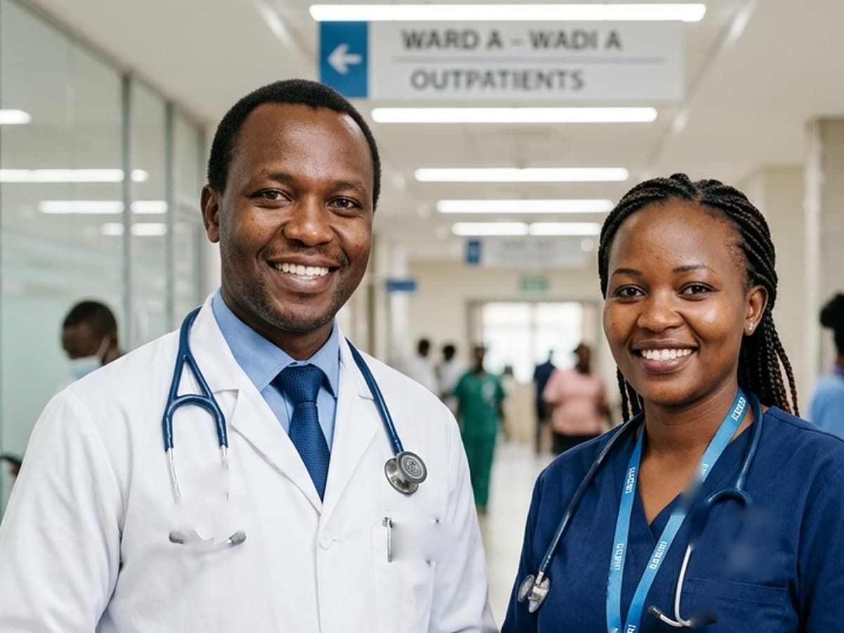 Kenyan medical doctor and clinician in modern hospital